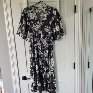 Calvin Klein Floral Black (Slate gray) and White Dress